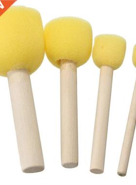4pcs Round Stencil Sponge Foam Brushes Wooden Handle for Fur