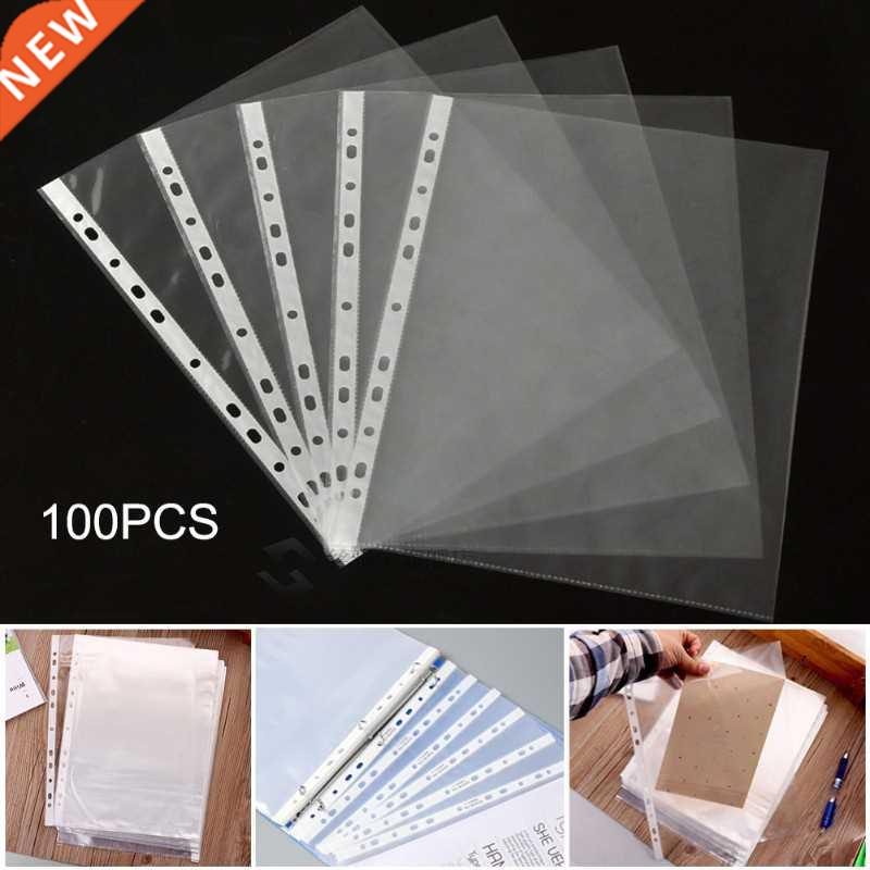 100Pcs A4 11 Holes Loose Leaf Docuts Sheet Protectors Plasti