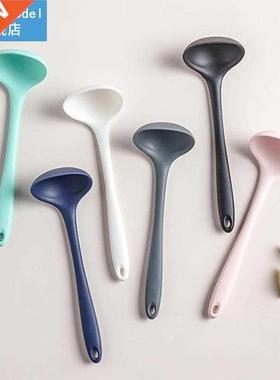 1pc Cooking Spoon Silicone Non-Slip Solid Color Kitchen Ladl