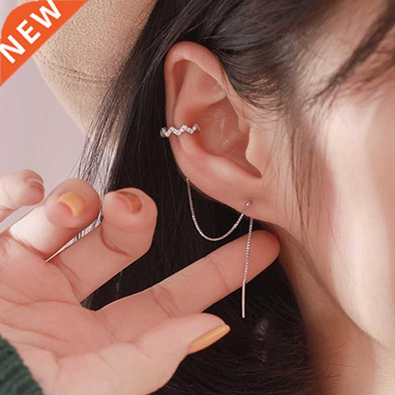 DW 1 PC Ear Clip Long Tassel Earrings for Women 2022 Zircon
