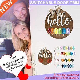 Welcome Sign Door Seasons Front Painted Rustic Hello Wood