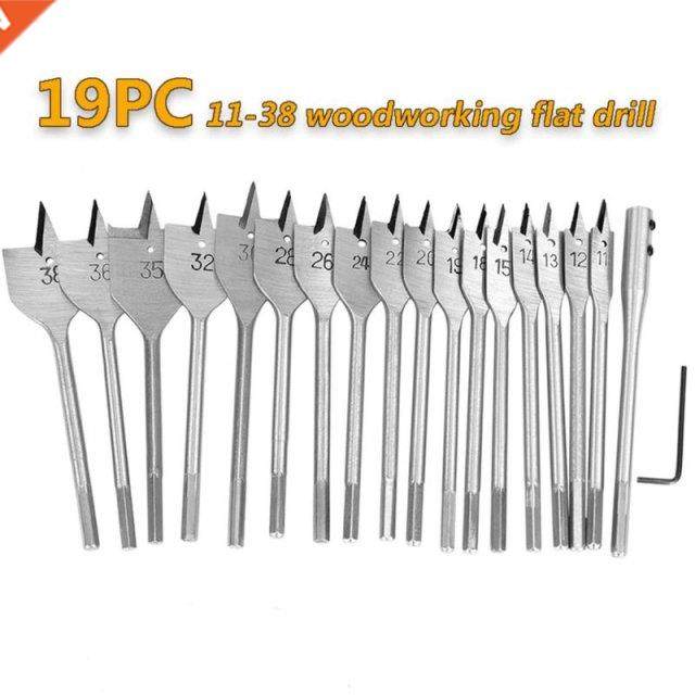 19Pcs 11-38Mm Spade Drill Bit Set with Extended Rod Wood Dri