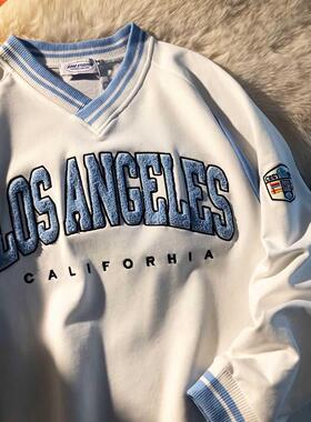 Retro embroidered sweatshirt harajuku v-neck 2021 spring plu