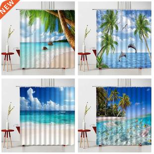 Beach Scenery Shower Curtain Set Curtains In Rooms And Hall