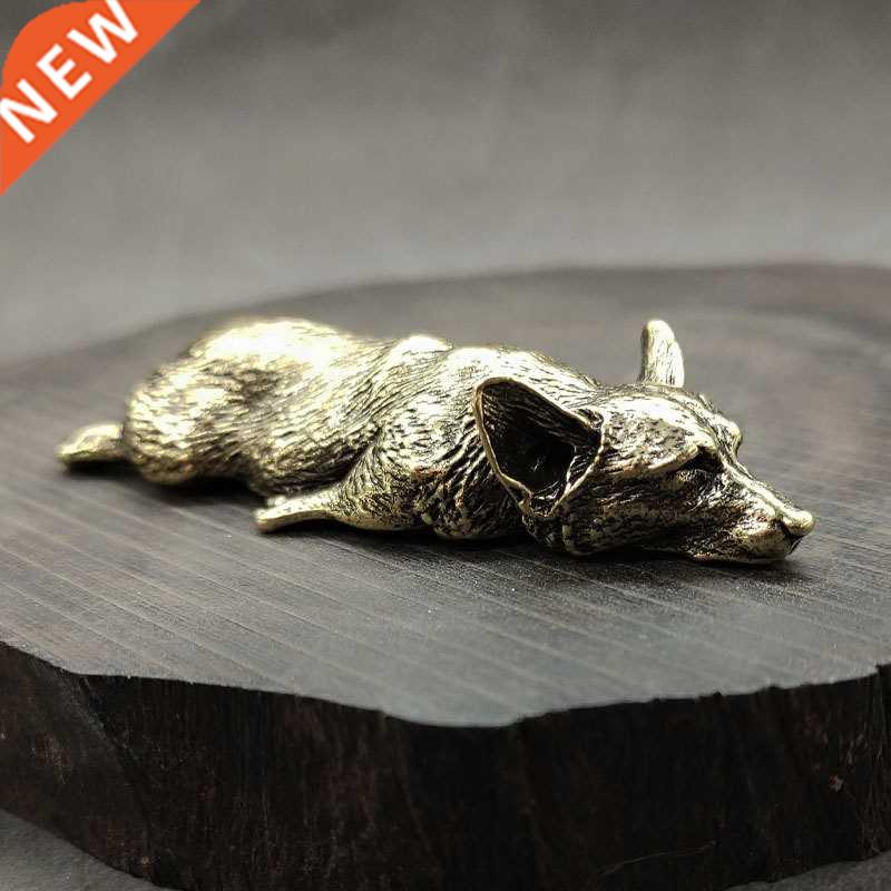 Pure Copper Welsh Corgi Puppy Miniature Figurines Solid Bras