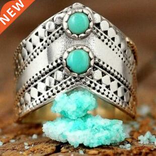 Antique Silver Turquoise Ring for Women Boho Bohemian Blue