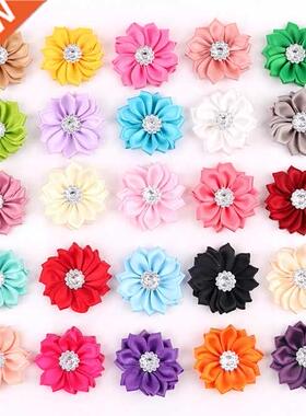 50 pcs/lot Satin Flower WITHOT Fabric Flower With Rhineston