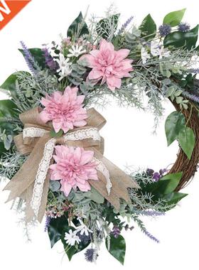 Summer Door Wreath, Artificial Spring Green Leaves Wreaths P