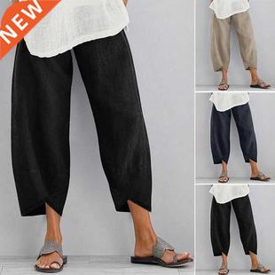 Pants Loose Cotton Women Wide Linen Harem Color Casual Solid