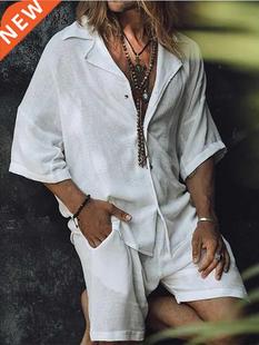 Shirts Men Solid Cotton Casual Linen Summer Vintage Spring