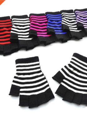 Fashion Lady Striped Gloves Warmer Knitted Long Fingerless G
