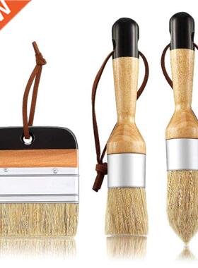 3 Pcs/Set Ergonomic Handle Chalk Wax Paint Brushes for Wood