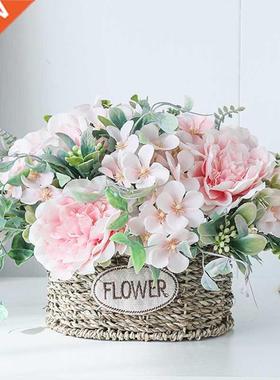 Rose Bouquet Artificial Peony Silk Flowers  Pink Hydrange