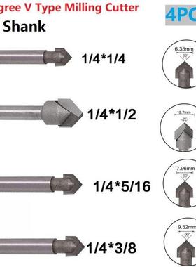 4Pcs Core Box Router Bits 1/4 Inch Shank 90 Degree V Groove