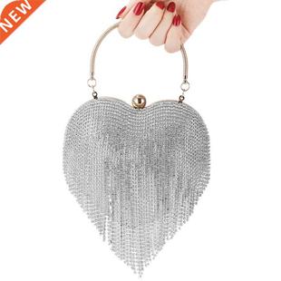 Heart Pattern Silver Rhinestone Womens Bag Clutch Evening