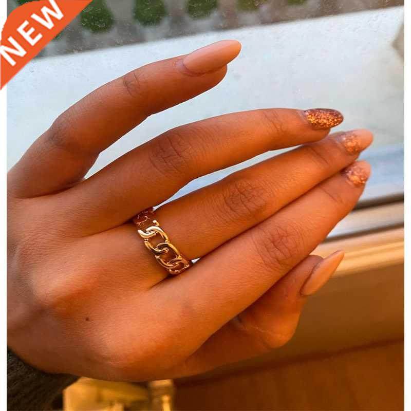 gold color plating chain shape ring 7mm wide for unisex vint