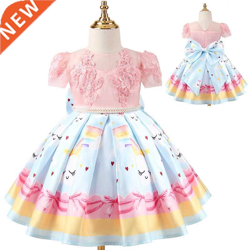 Girls' pompoms, one-year-old dresses, rainbow bows