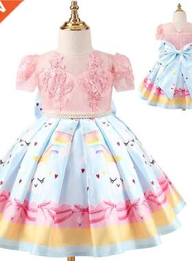 Girls' pompoms, one-year-old dresses, rainbow bows