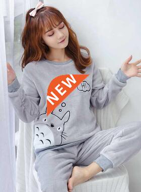 2022 winter Flannel Warm Pajamas Women Long Sleeve Home Suit