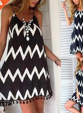 Beach Cover Ups Stripe Bikini Cover Up For Women With Tassel