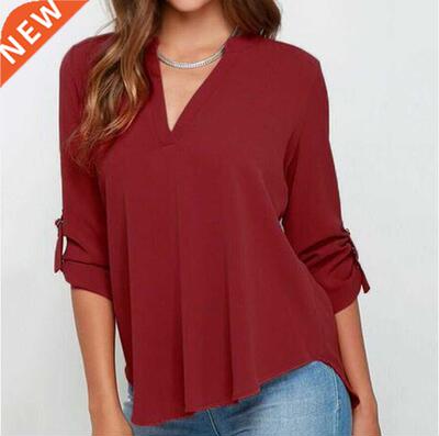 blusas mujer de moda women V-neck Chiffon Blouses Long sleev