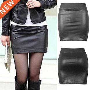 2021 Fashion Black Pu Leather Skirt Women Solid Black Mini S