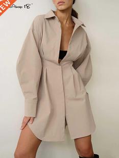 Mnealways18 Spring Summer Bodycon Dress Women Khaki Long Sle