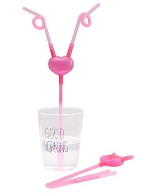 1PCS Funny Love Heart Double Straw Unique Flexible Drinking