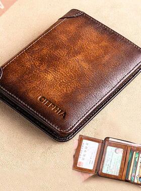 New Genuine Leather Rfid Wallets for Men Vintage Thin Short