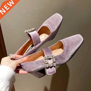 Mary Jane Crystal Elegant Buck Women Velvet for Rimocy Shoes