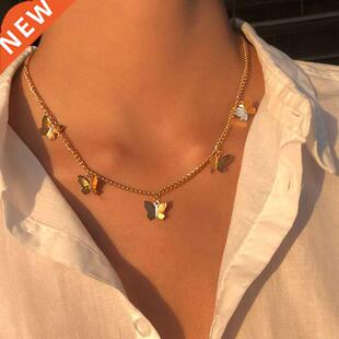 Vintage Multilayer Pendant Butterfly Necklace for Women Butt