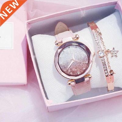 New Women Romantic Starry Sky Wrist Watch Leather Rhineston