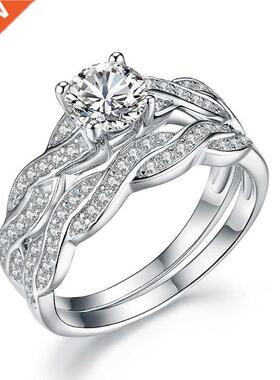 Luxury Pure 100% 925 Sterling Silver Women Ring Set Rhinest