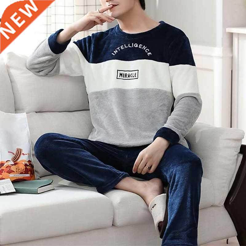 2021 Winter Long Sleeve Thick Warm Flannel Pajama Sets for M