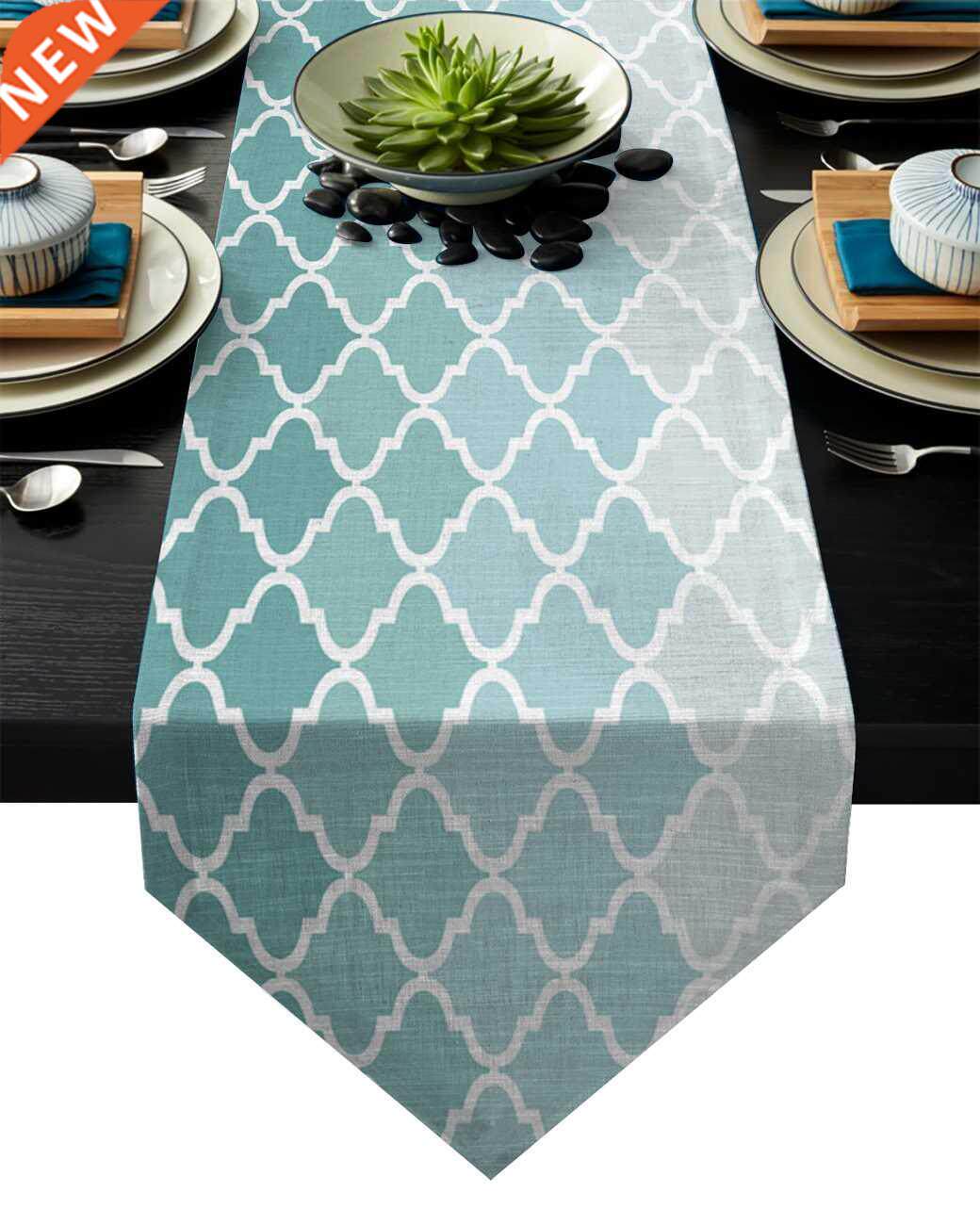 geometric blue green gradient turquoise modern table runners