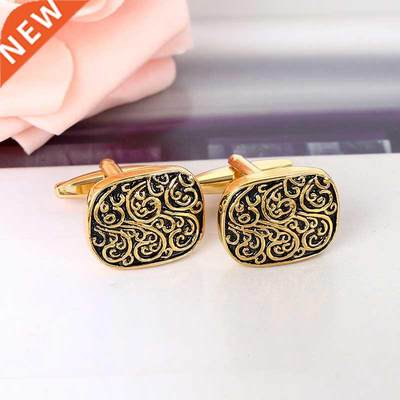 Alloy Square Cufflinks Black Gold Silver Color Buttom Vine P