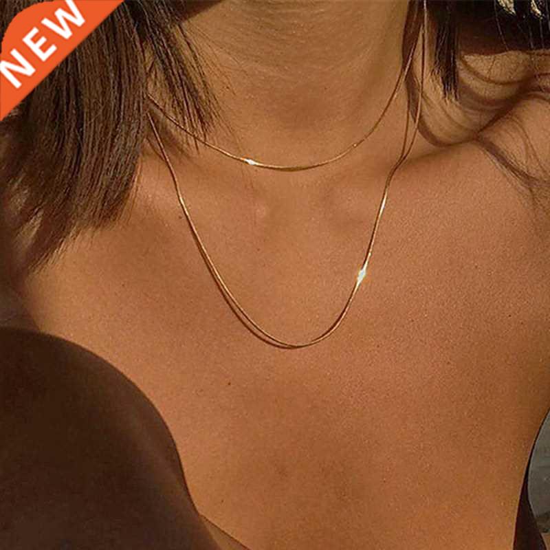Kpop Women Neck Chain Gold Color Choker Necklaces Thin Chain