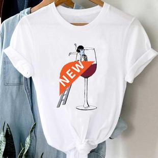 T-shirts Women Cartoon Wine Funny Fashion Clothing Spring Su