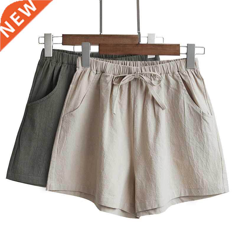 summer cotton linen shorts women high waist oversize shorts