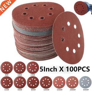 Round Sandpaper Disk 5Inch Sanding 125 Hole 100Pcs Eight