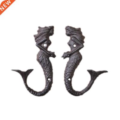 2 Pcs Cast Iron Mermaid Hooks Bedroom Househd Wall Hanging
