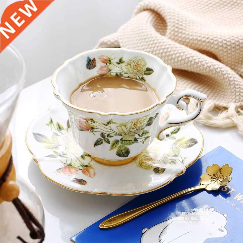 Fine Bone China Coffee Cup Sets White Rose Ceramic Tea Cups