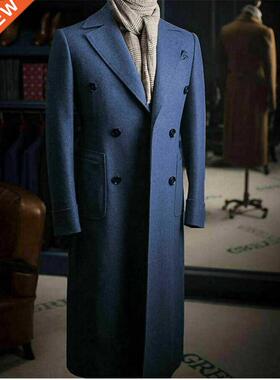 Blue Woolen Men Overcoat Mens Suit One Piece Men Suit Costu