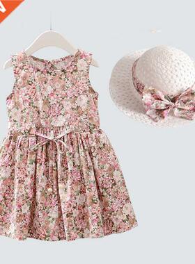 2PCS/Set Girls Dress +Hat Cotton Comfortable Children's Dres