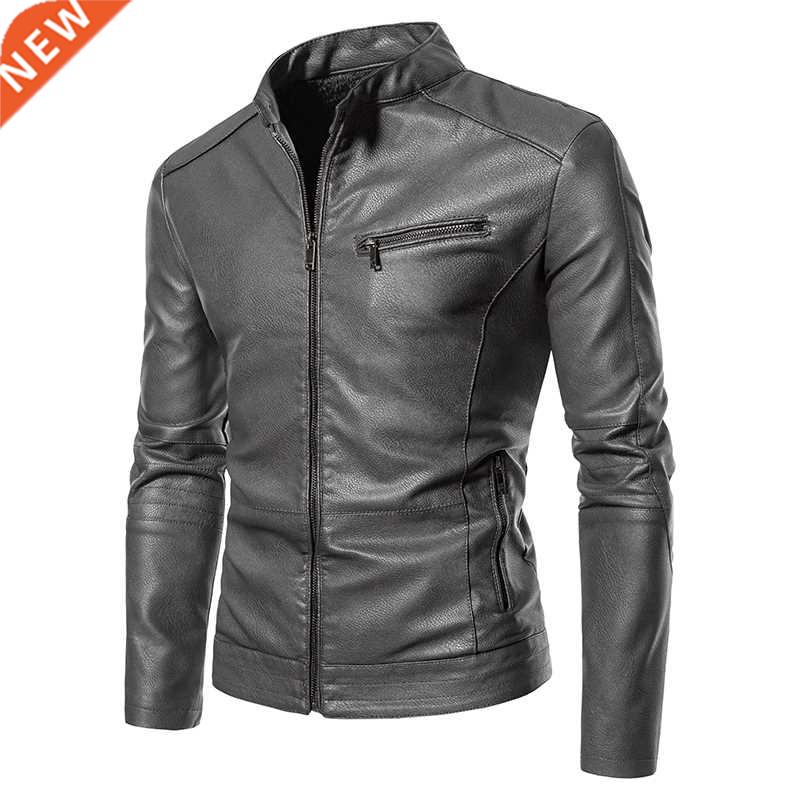 Fll/Winter Fshion Stnd Collr Mens Slim Lether Jcket H