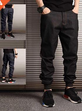 Japanese Vintage Fashion Men Jeans Loose Fit Elastic Waist S