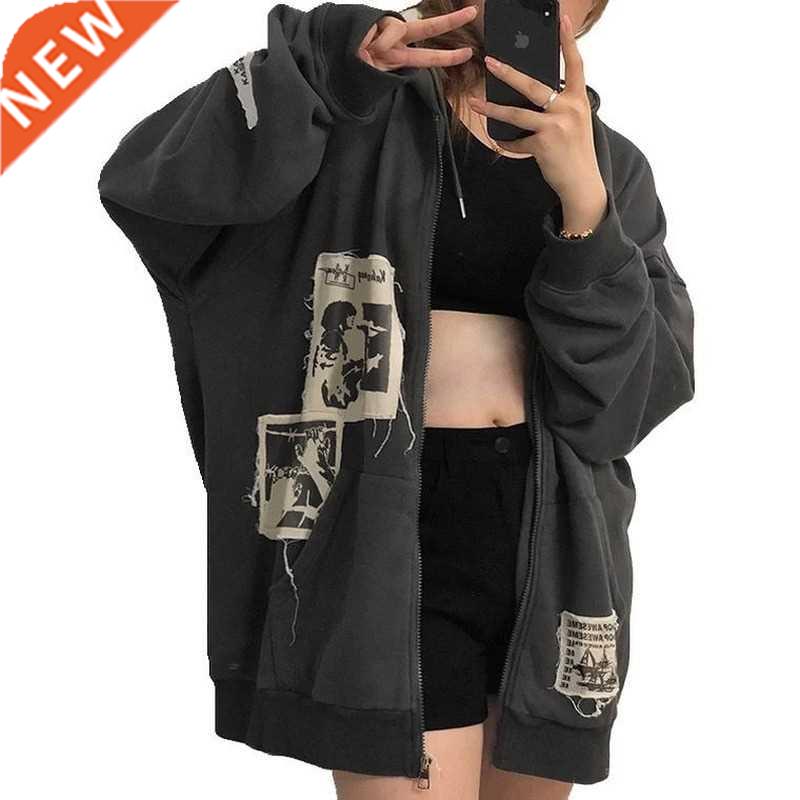 Zip Up Hoodie Grunge Aesthetic Clothes Oversized Sweatshirt