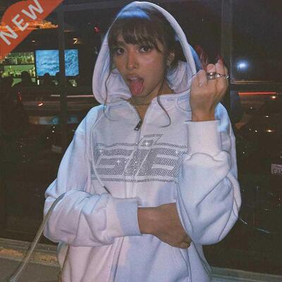 New Rhinestone Letter Print Women Long Sleeve Sweatshirt Hoo