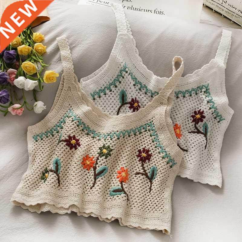 woman tanke vintage embroidery crop camis for women floral