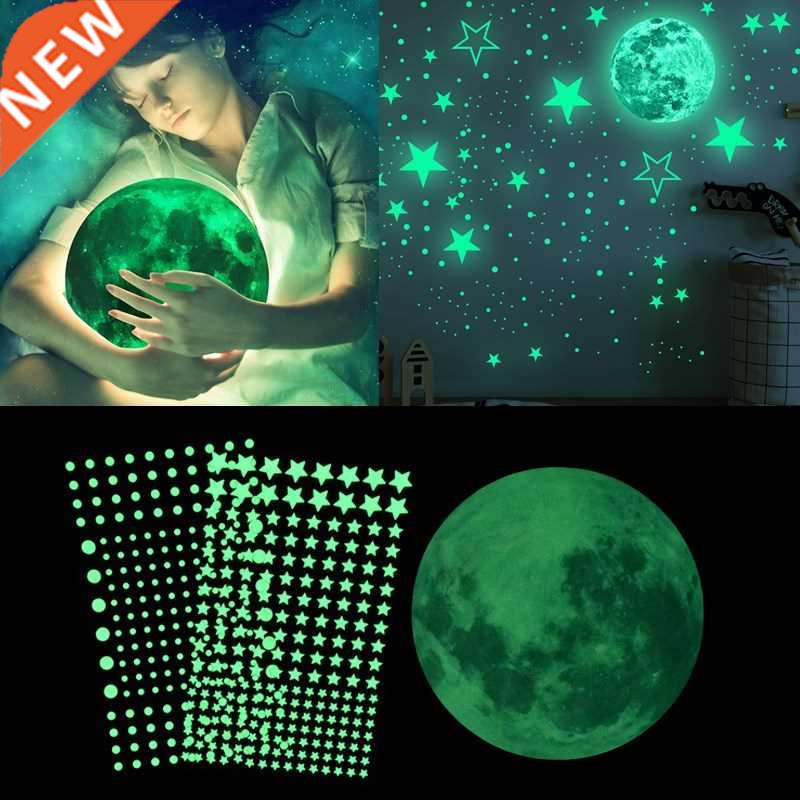 Luminous Moon Stars Wall Stickers Glow In The Dark 3D Bubbl